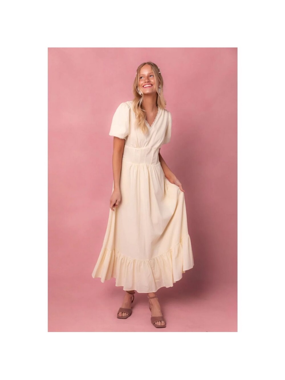 Ivy City Co Brooke Dress Ivory Maxi Size Small